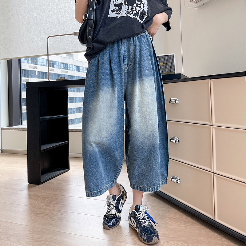 High waist balloon pants wide leg seven tenths jeans for women