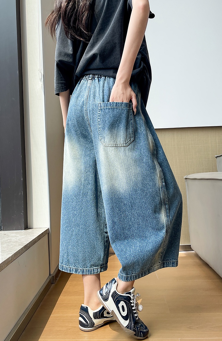 High waist balloon pants wide leg seven tenths jeans for women