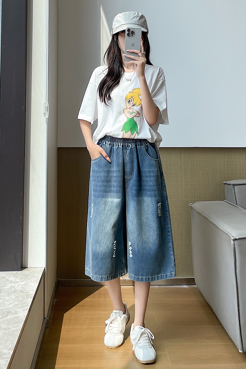 Seven tenths quality jeans elastic waist wide leg pants for women