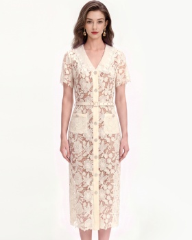 Temperament with belt dress lapel long dress