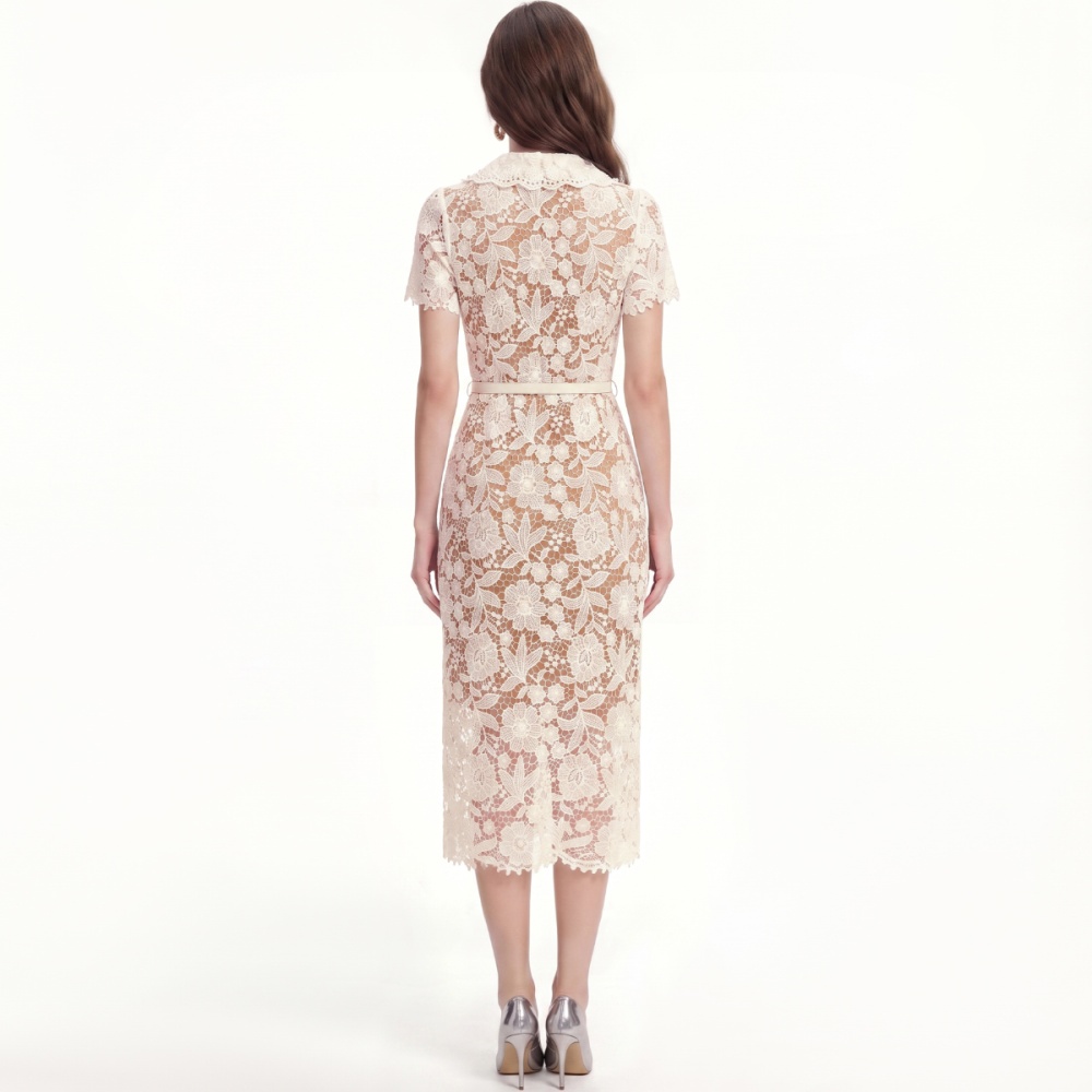 Temperament with belt dress lapel long dress