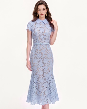 Mermaid lace with belt slim hollow France style dress