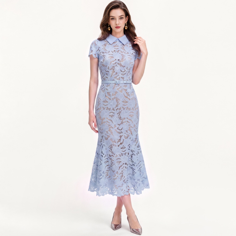 Mermaid lace with belt slim hollow France style dress