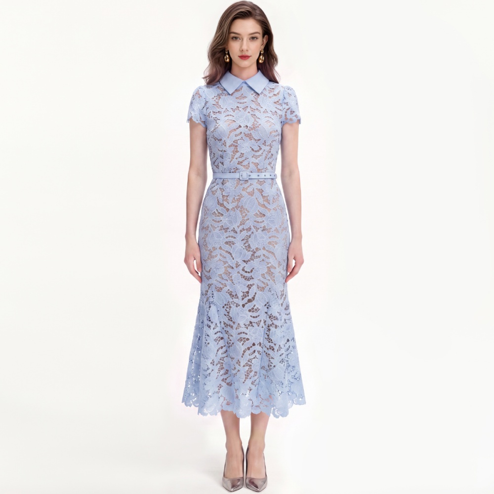Mermaid lace with belt slim hollow France style dress