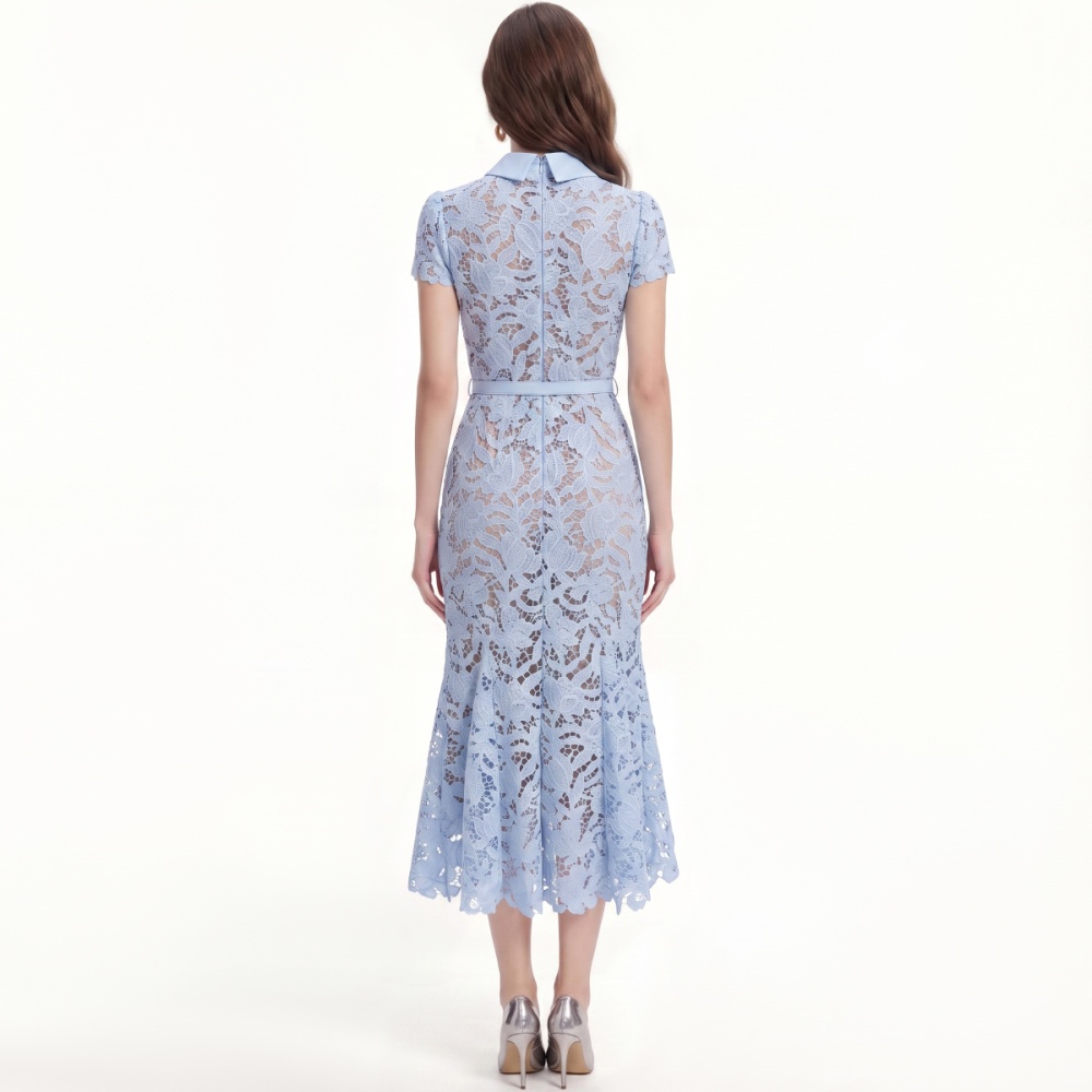 Mermaid lace with belt slim hollow France style dress