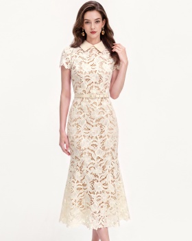 Mermaid with belt France style lace flowers dress