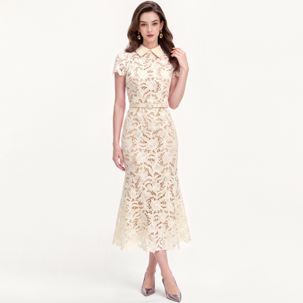 Mermaid with belt France style lace flowers dress