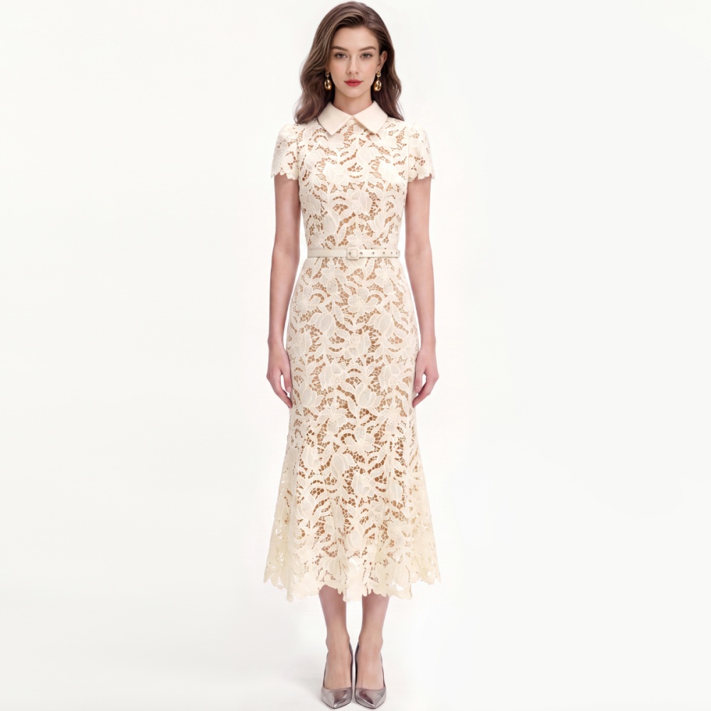 Mermaid with belt France style lace flowers dress