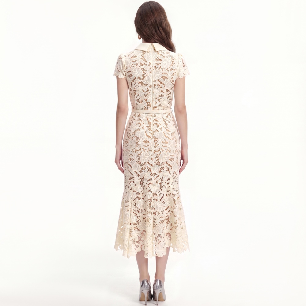 Mermaid with belt France style lace flowers dress