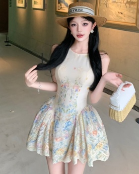 Pinched waist summer vacation halter dress for women