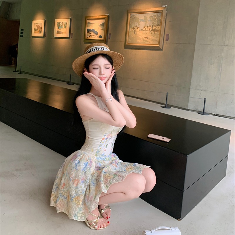 Pinched waist summer vacation halter dress for women