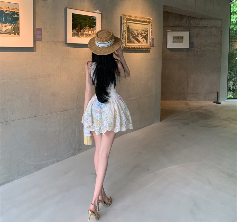 Pinched waist summer vacation halter dress for women