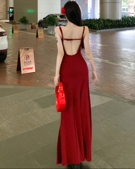 Sling with chest pad retro halter drape dress for women