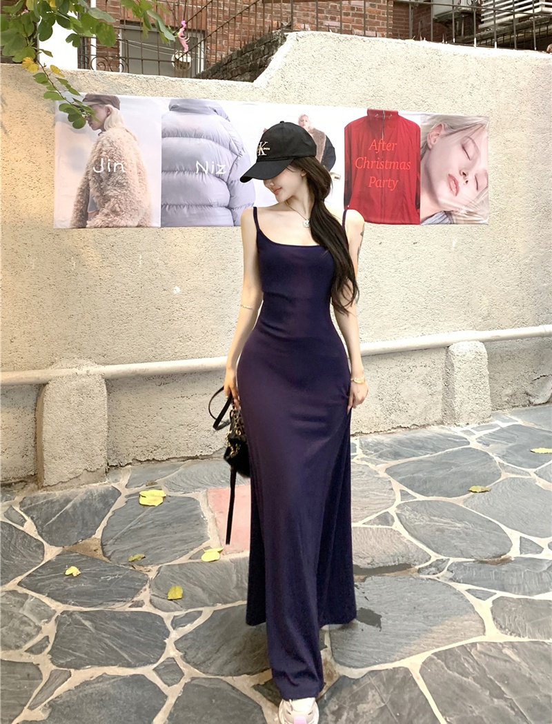 Sling with chest pad retro halter drape dress for women
