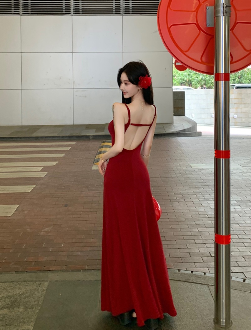 Sling with chest pad retro halter drape dress for women