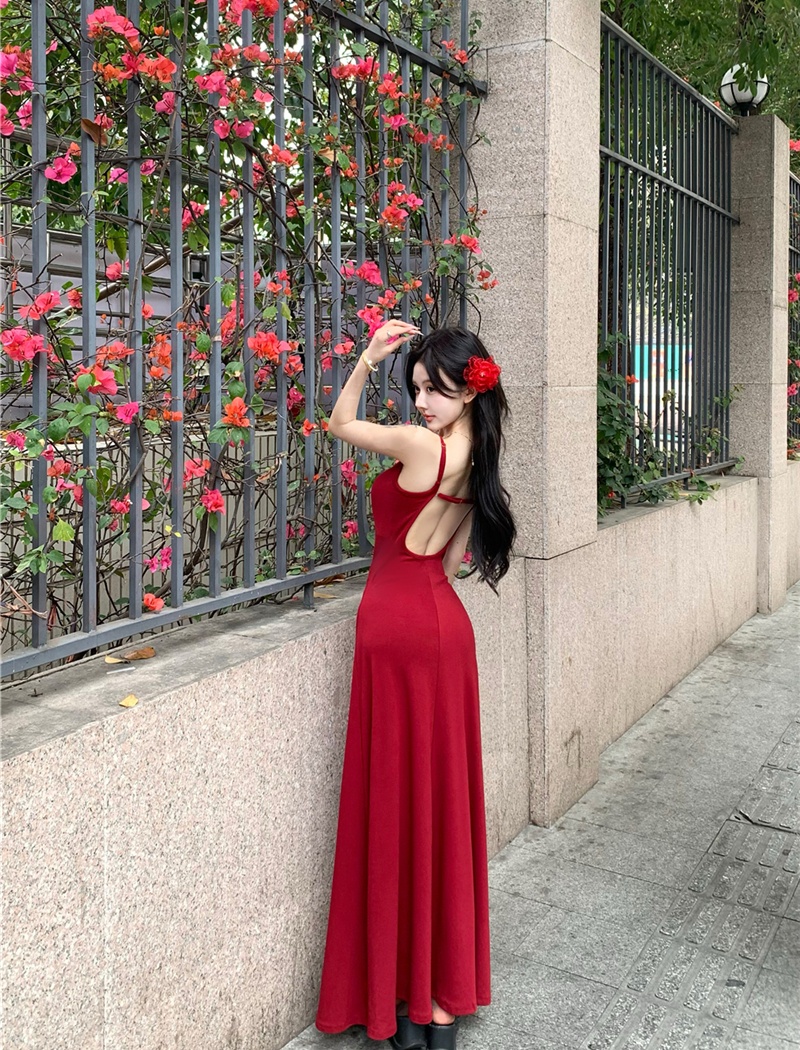 Sling with chest pad retro halter drape dress for women