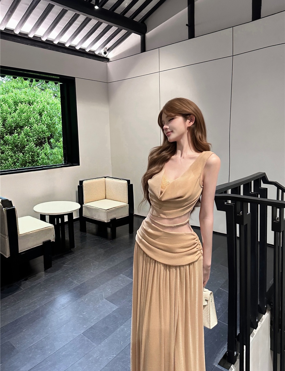 Hollow fashion lace long dress retro sexy dress for women