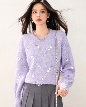 Purple niche lazy tops sequins pullover sweater