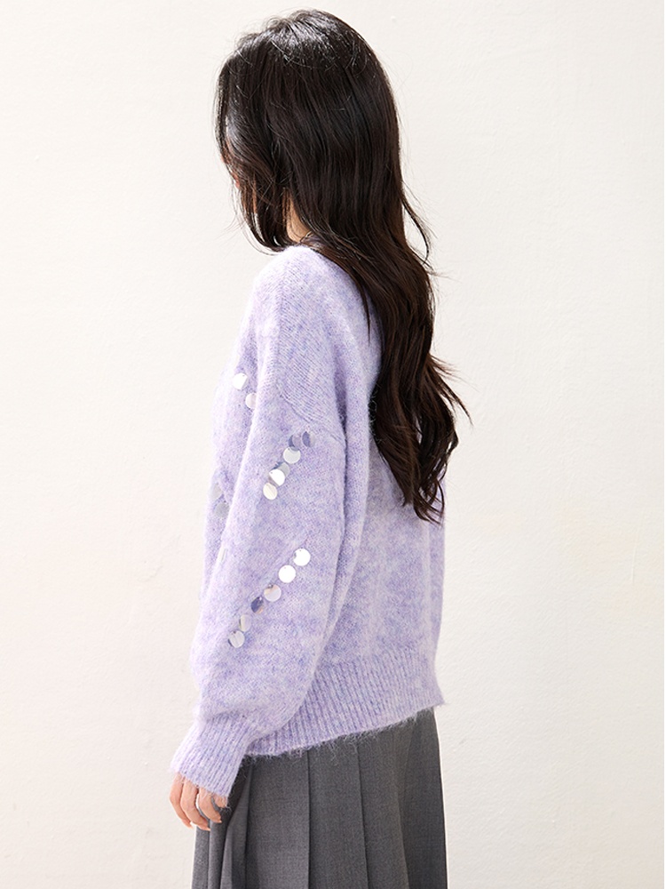 Purple niche lazy tops sequins pullover sweater