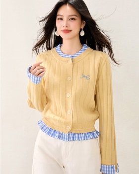 Splice single-breasted American style retro sweater