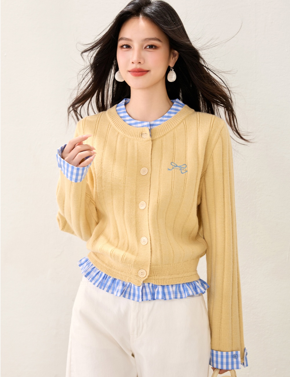 Splice single-breasted American style retro sweater