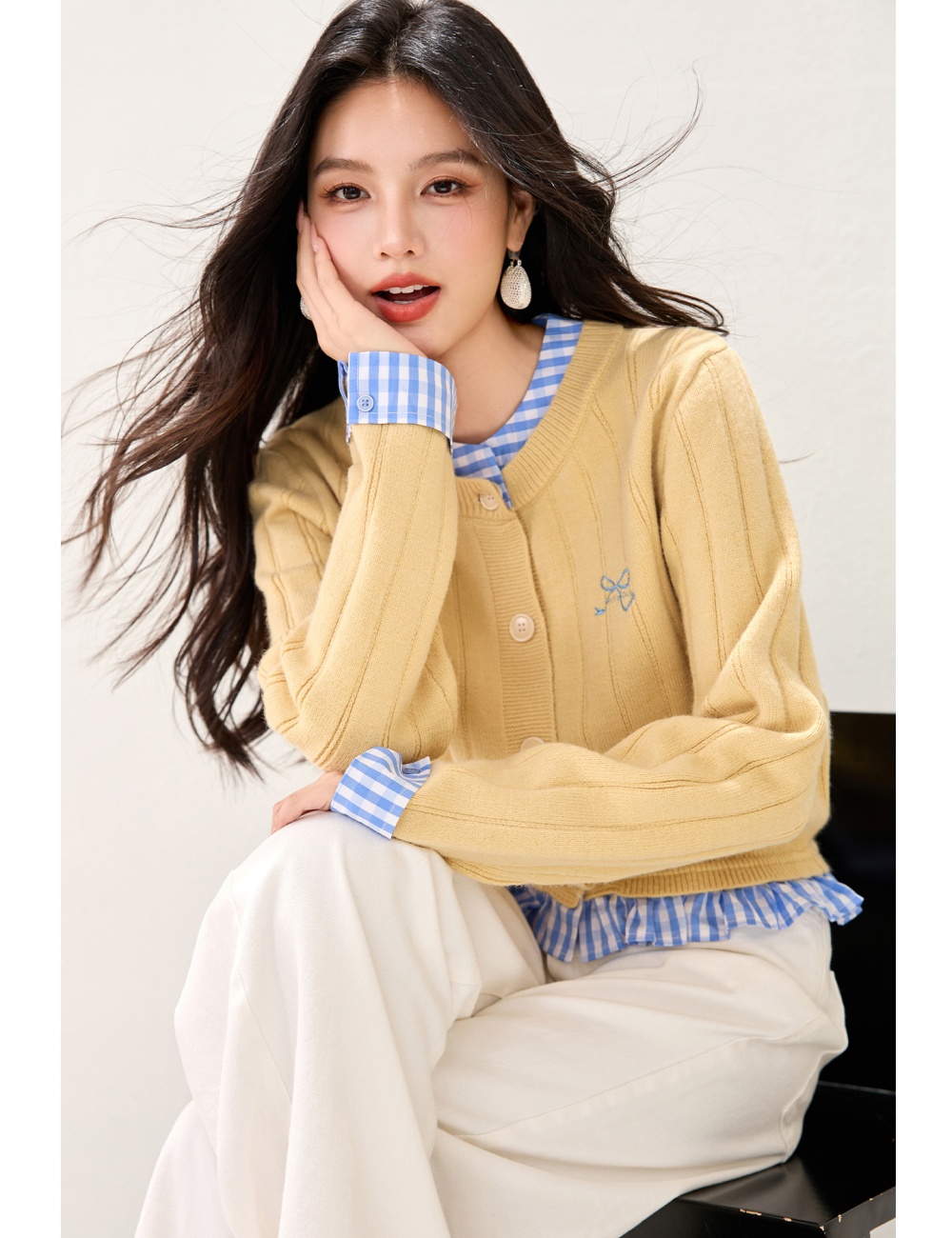 Splice single-breasted American style retro sweater