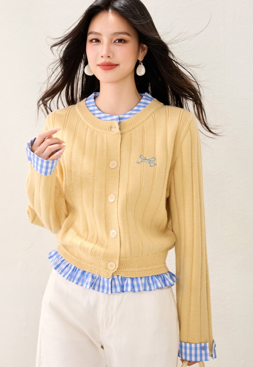 Splice single-breasted American style retro sweater