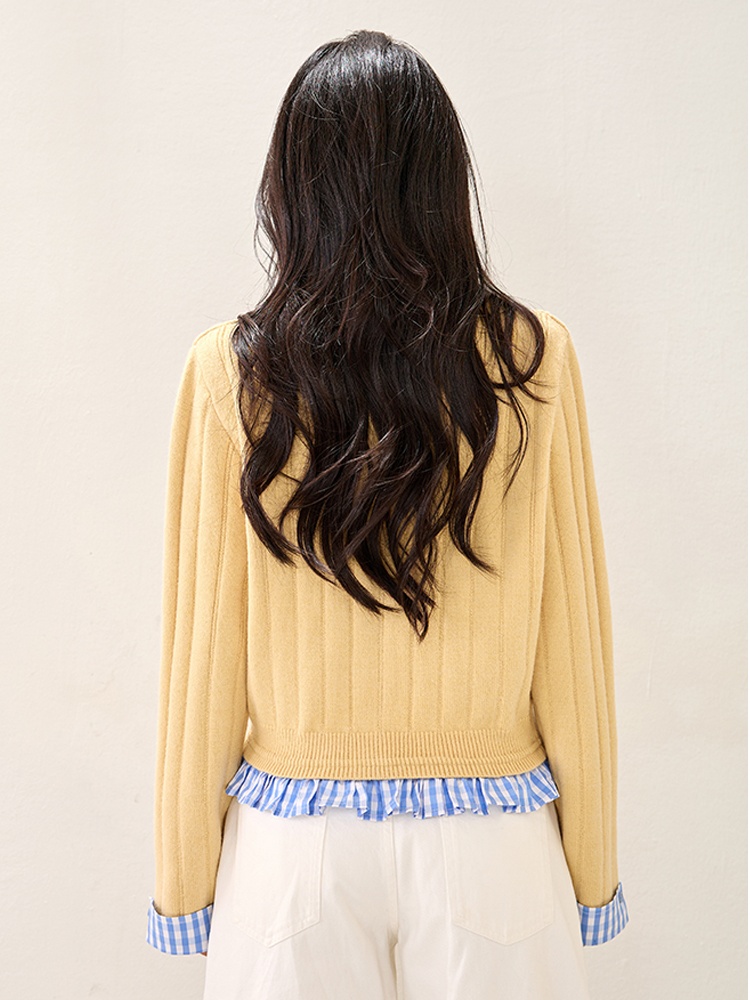 Splice single-breasted American style retro sweater