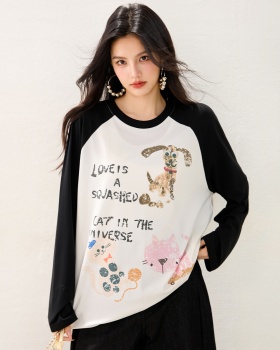 Mixed colors raglan long sleeve T-shirt thin hand-painted shirts