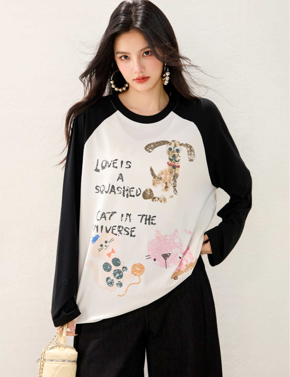 Mixed colors raglan long sleeve T-shirt thin hand-painted shirts
