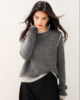Loose Pseudo-two tops gray sweater for women