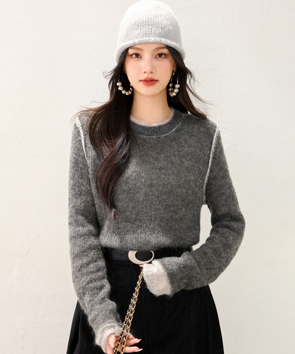 Loose Pseudo-two tops gray sweater for women