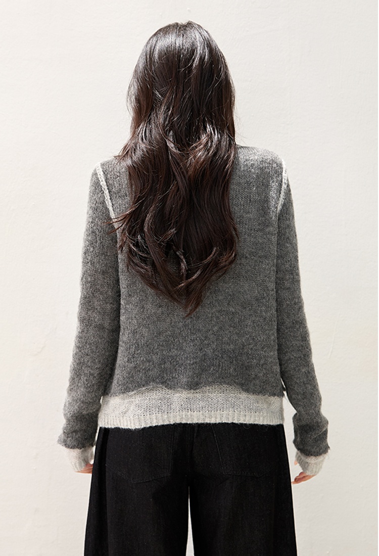 Loose Pseudo-two tops gray sweater for women