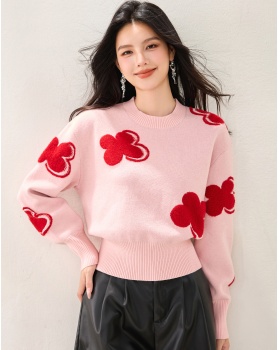 Round neck colors red wool mixed colors sweater for women