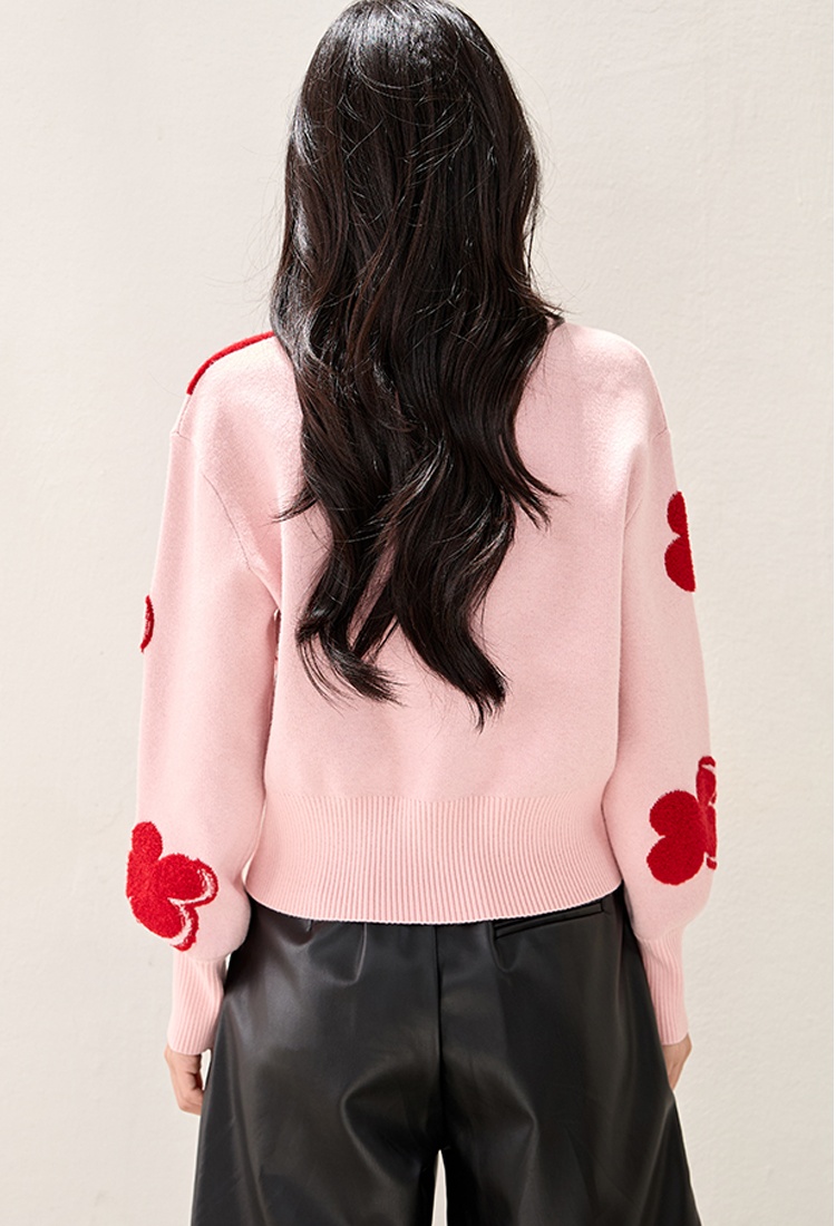 Round neck colors red wool mixed colors sweater for women