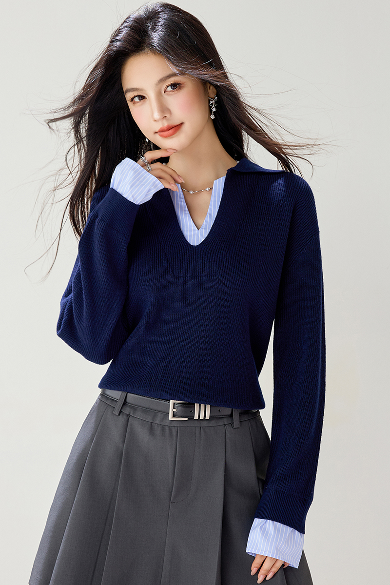 Slim simple stripe sweater loose Korean style tops