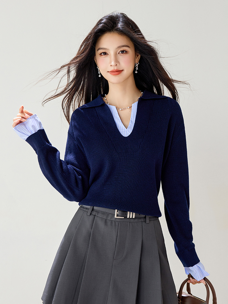 Slim simple stripe sweater loose Korean style tops