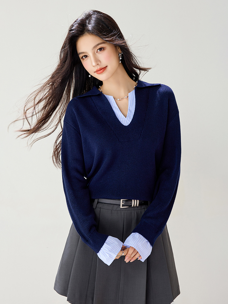 Slim simple stripe sweater loose Korean style tops