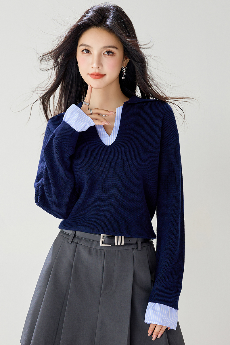Slim simple stripe sweater loose Korean style tops
