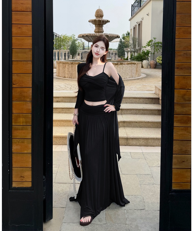 Tender sling cardigan summer temperament skirt 3pcs set