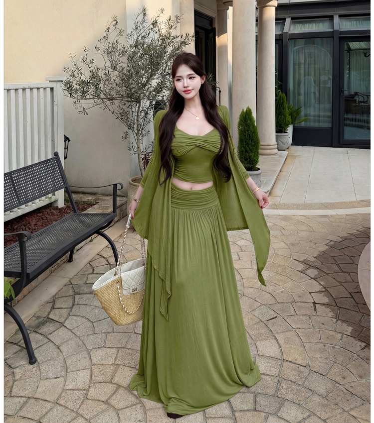 Tender sling cardigan summer temperament skirt 3pcs set