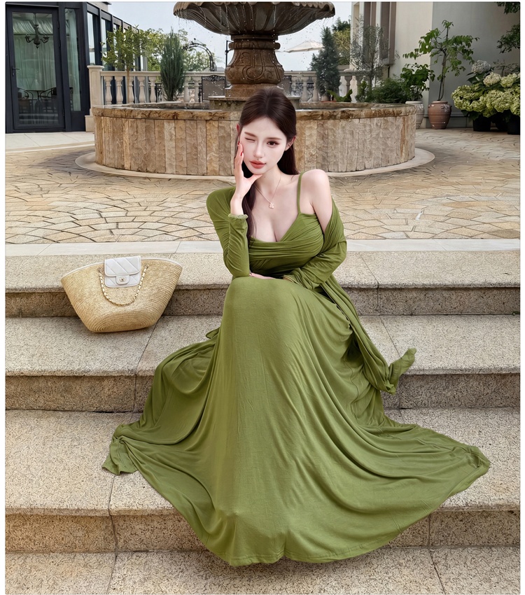 Tender sling cardigan summer temperament skirt 3pcs set