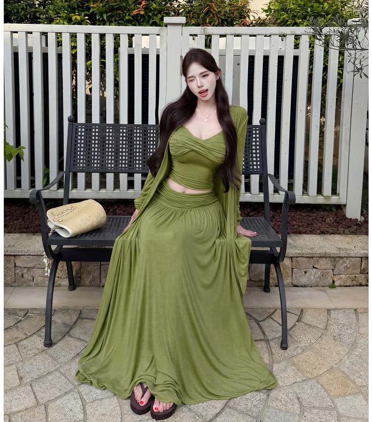 Tender sling cardigan summer temperament skirt 3pcs set