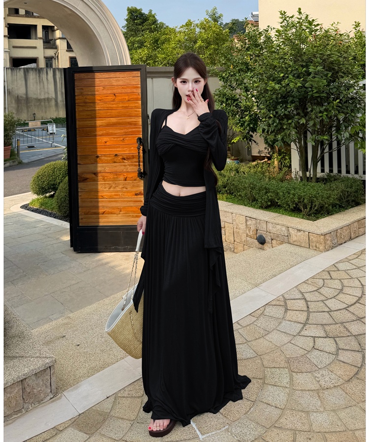 Tender sling cardigan summer temperament skirt 3pcs set