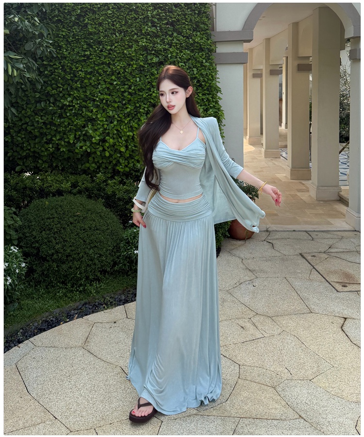 Tender sling cardigan summer temperament skirt 3pcs set