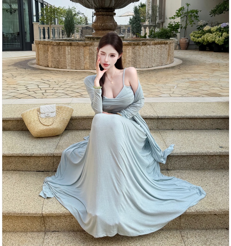 Tender sling cardigan summer temperament skirt 3pcs set