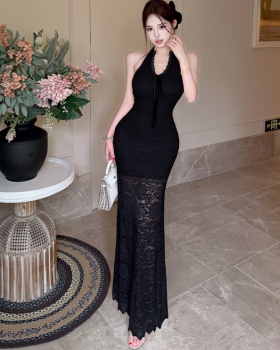 Halter vacation tender dress lace enticement long dress