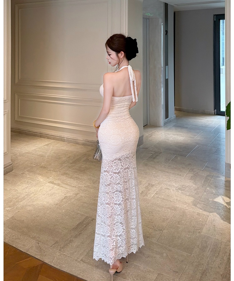 Halter vacation tender dress lace enticement long dress