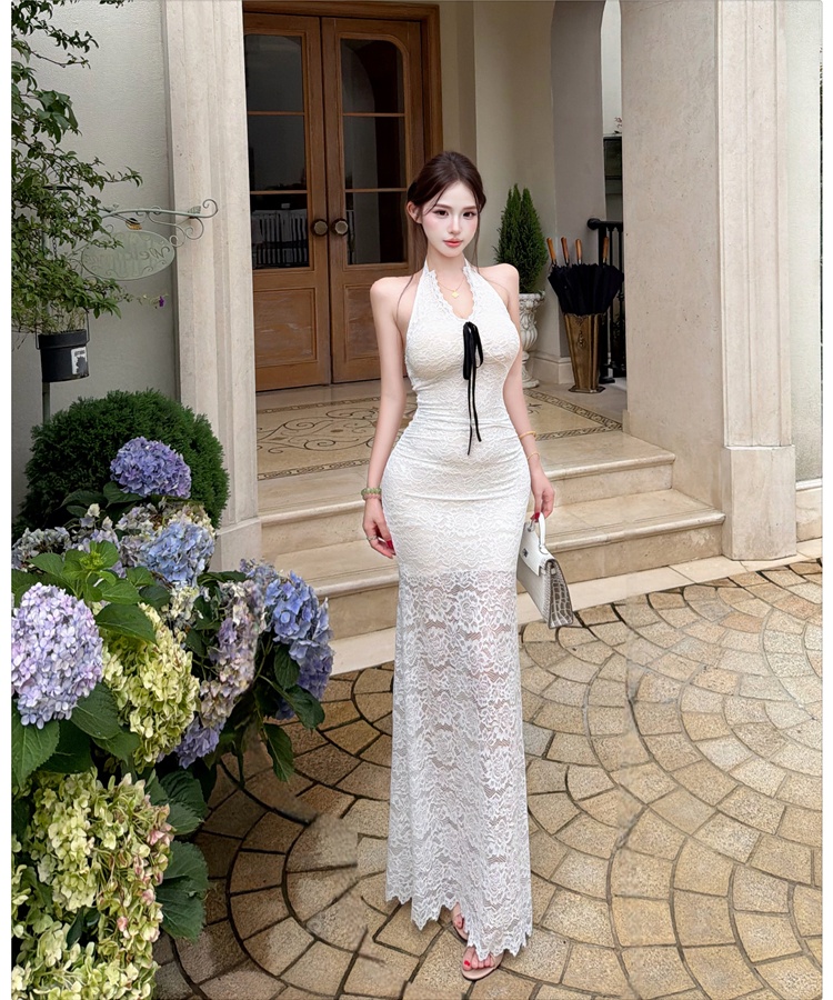 Halter vacation tender dress lace enticement long dress