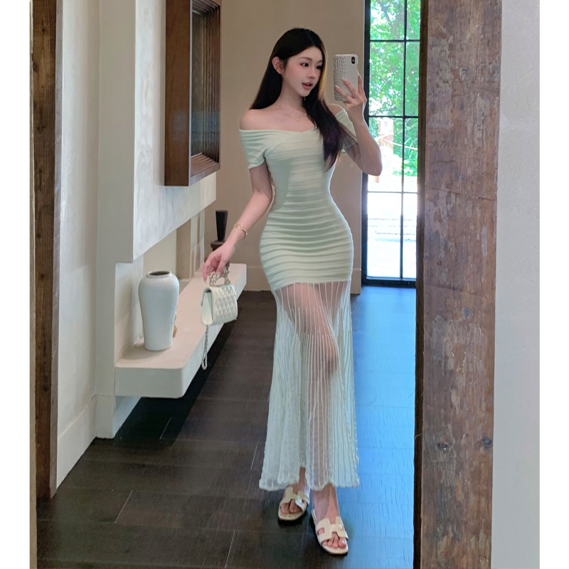 Curve sexy V-neck dress temperament knitted long dress